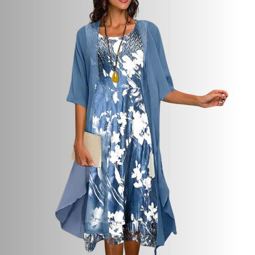 Bristol | Women's Layered Open-Front Midi Set - Blue