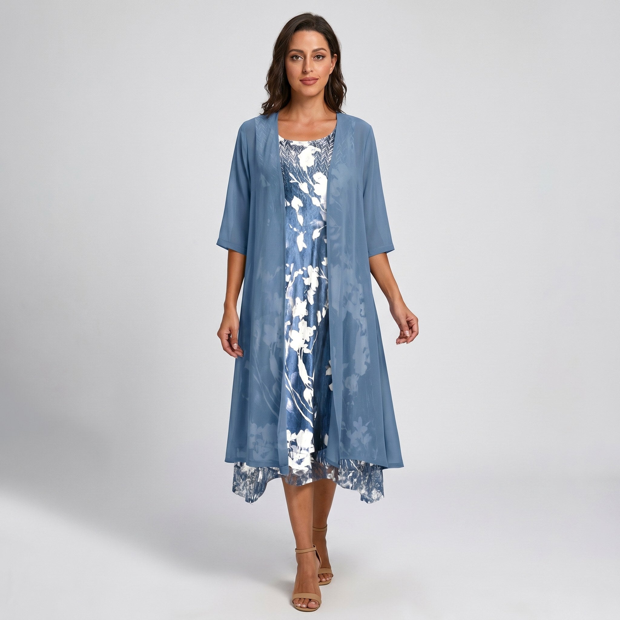 Bristol | Women's Layered Open-Front Midi Set - Dark Green