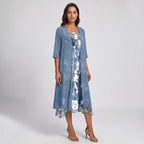 Bristol | Women's Layered Open-Front Midi Set - Dark Blue