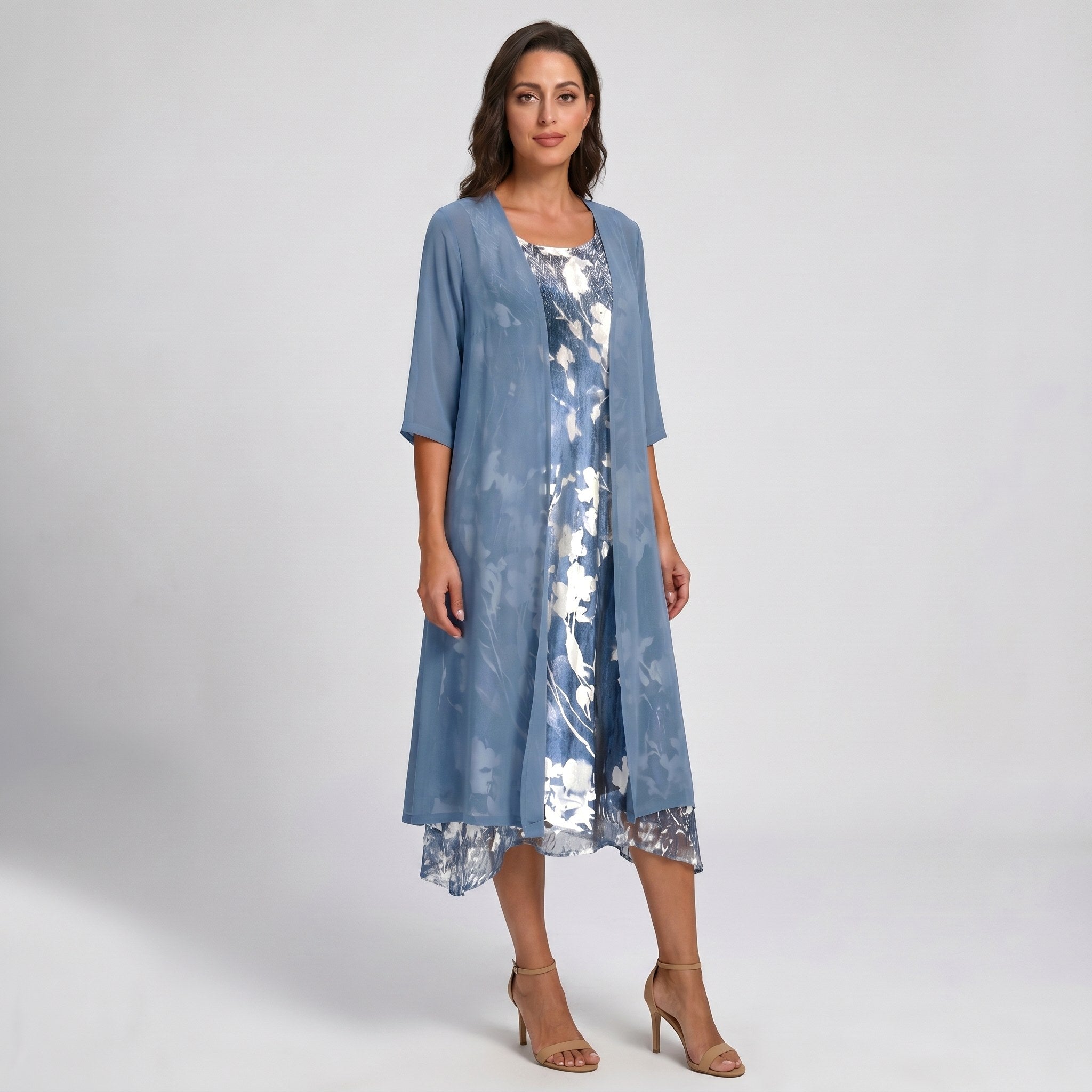 Bristol | Women's Layered Open-Front Midi Set - Dark Blue