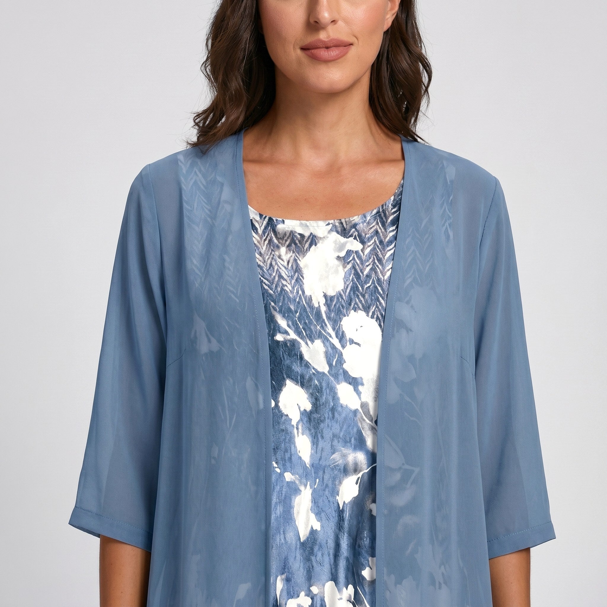 Bristol | Women's Layered Open-Front Midi Set - Light Blue