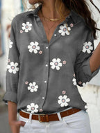 Brittany | Women's Floral Print Blouse - Gray