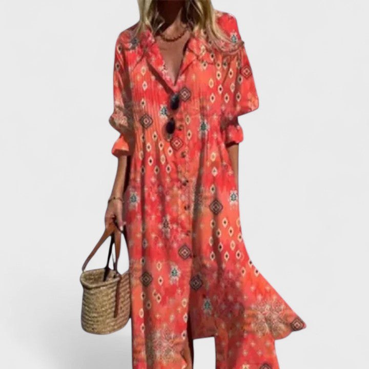 Brooke | Women's Boho Maxi Dress - Red