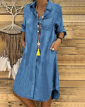 Brooke | Women's Casual Denim Shirt Dress - Blue