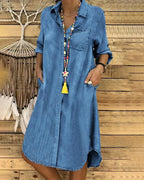 Brooke | Women's Casual Denim Shirt Dress - Blue