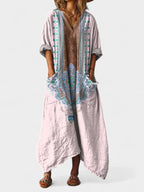 Brooke | Women's Cotton Boho Print Maxi Dress - Light Pink