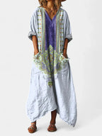 Brooke | Women's Cotton Boho Print Maxi Dress - Light Blue