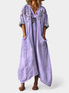 Brooke | Women's Cotton Boho Print Maxi Dress - Purple