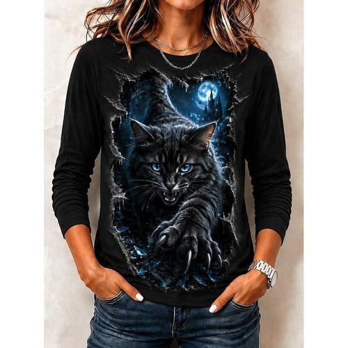 Brooke | Women's Graphic Halloween Top, Crew Neck Print Tee | The Dress Cellar | Black