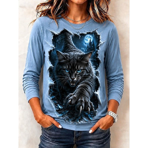 Brooke | Women's Graphic Halloween Top, Crew Neck Print Tee | The Dress Cellar | Blue