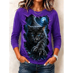 Brooke | Women's Graphic Halloween Top, Crew Neck Print Tee | The Dress Cellar | Purple