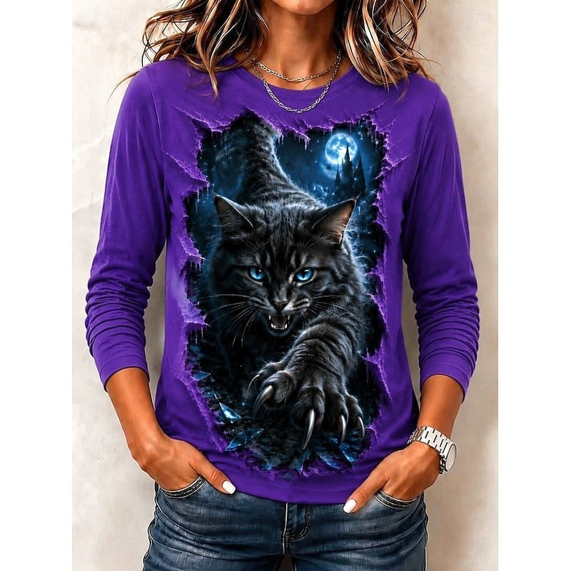 Brooke | Women's Graphic Halloween Top, Crew Neck Print Tee | The Dress Cellar | Purple