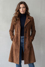Molly | Women's Long Button-Front Wool Coat, Tailored Winter Coat | The Dress Cellar | Brown