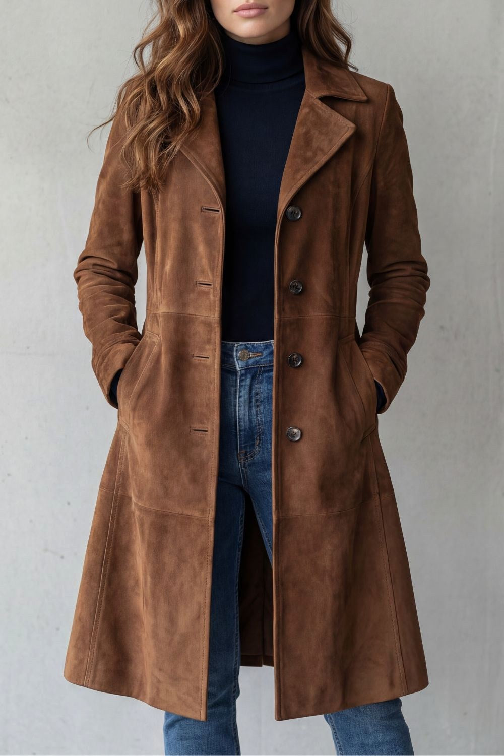 Molly | Women's Long Button-Front Wool Coat, Tailored Winter Coat | The Dress Cellar | Black