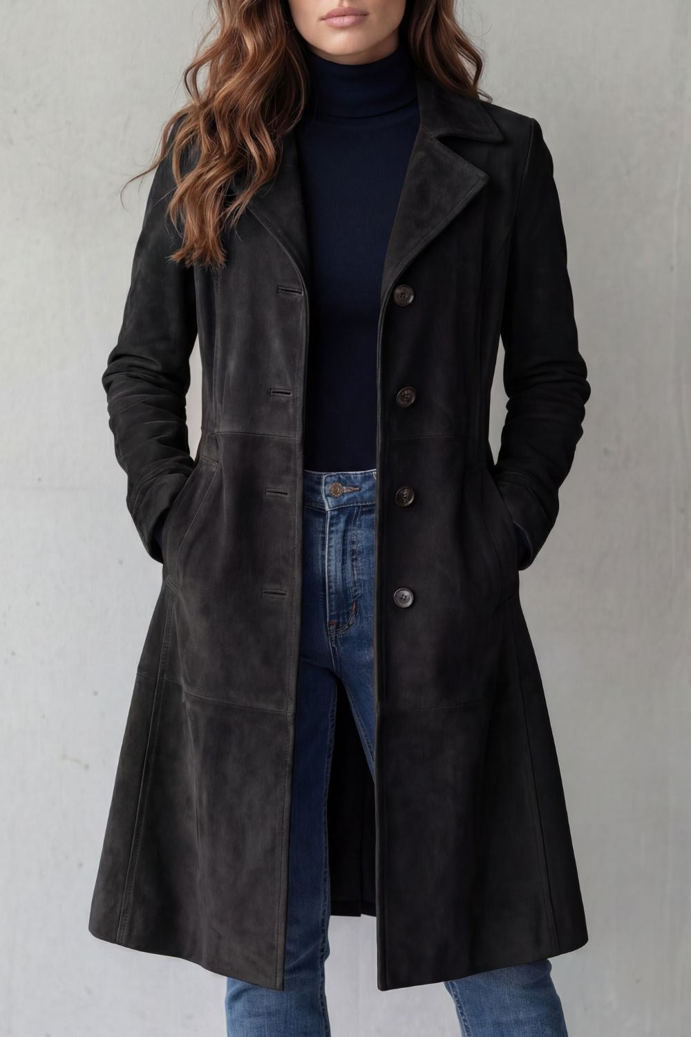 Molly | Women's Long Button-Front Wool Coat, Tailored Winter Coat | The Dress Cellar | Navy
