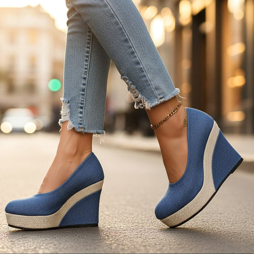 Brooke | Women's Wedge Slip-On Shoes - Blue
