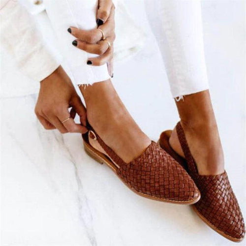 Brooke | Women's Woven Vegan Leather Ballerinas - Dark Brown