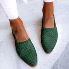 Brooke | Women's Woven Vegan Leather Ballerinas - Green