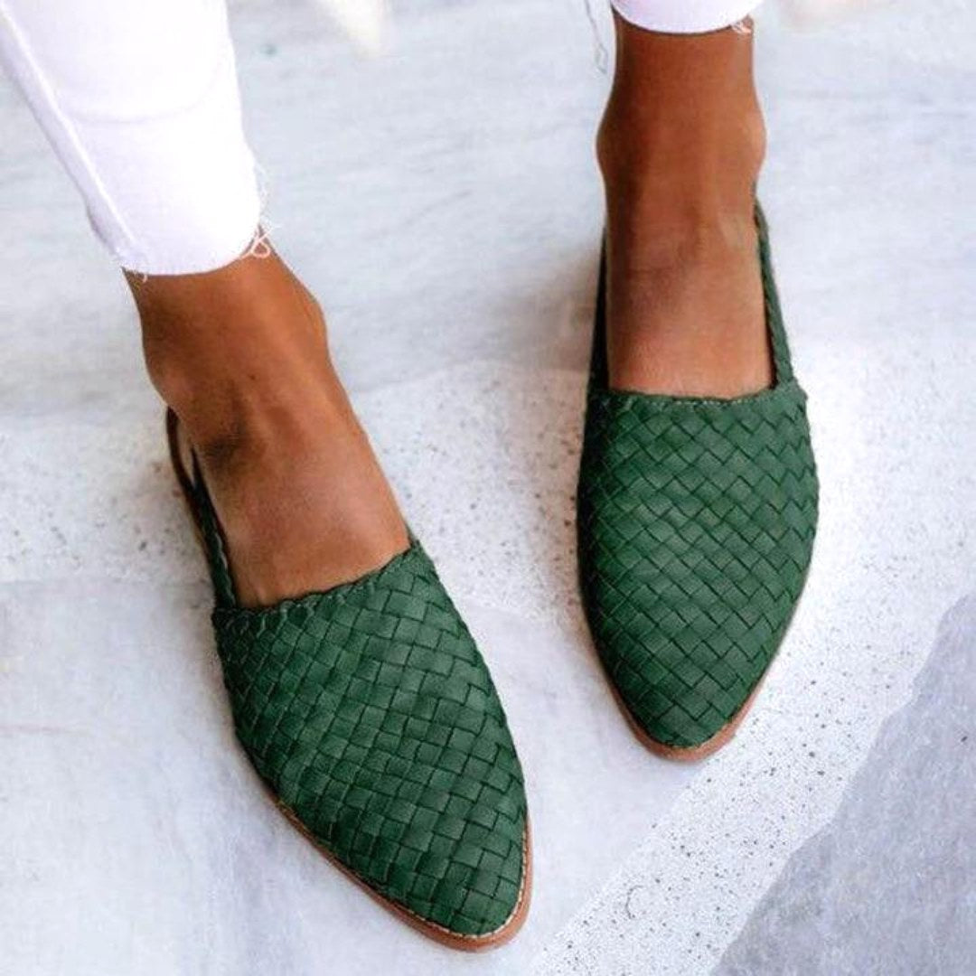 Brooke | Women's Woven Vegan Leather Ballerinas - Green