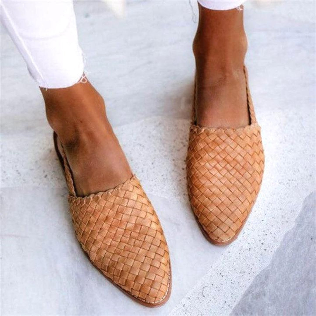 Brooke | Women's Woven Vegan Leather Ballerinas - Light Brown
