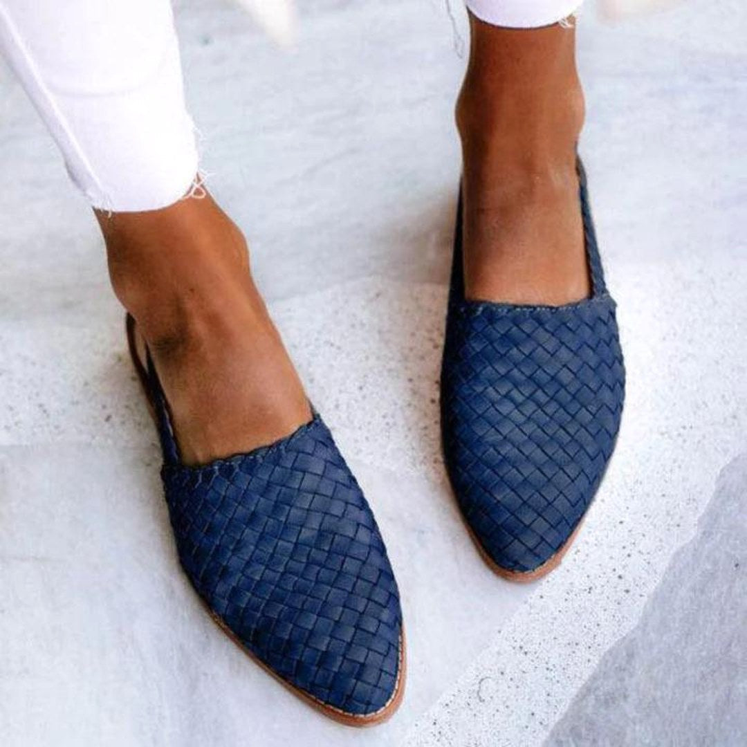 Brooke | Women's Woven Vegan Leather Ballerinas - Blue