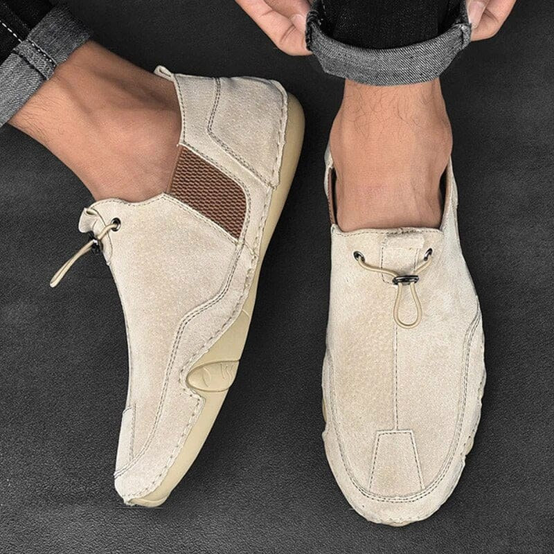 Caleb | Men's Slip-On Shoes with Elastic Side Panels, Casual Slip-On Shoes | The Dress Cellar | Beige