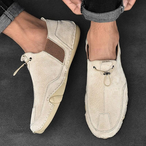 Caleb | Men's Slip-On Shoes with Elastic Side Panels, Casual Slip-On Shoes | The Dress Cellar | Beige