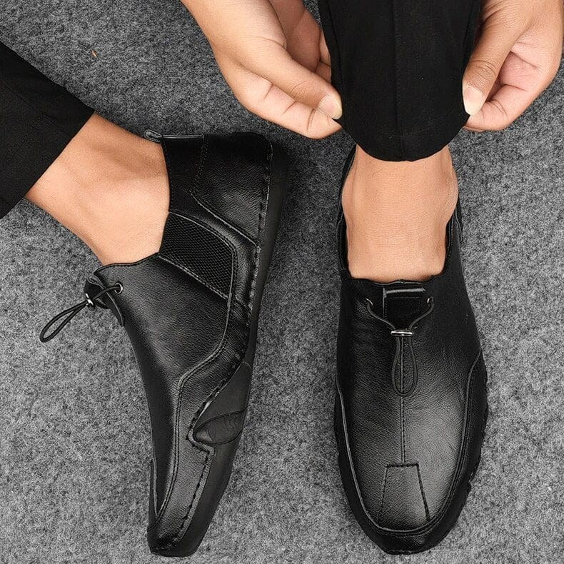 Caleb | Men's Slip-On Shoes with Elastic Side Panels, Casual Slip-On Shoes | The Dress Cellar | Black