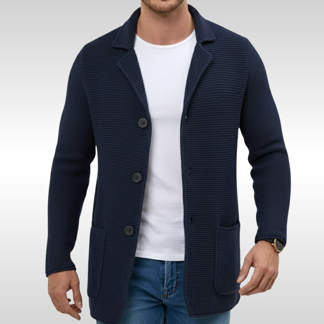 Caleb | Men's Textured Knit Cardigan, Relaxed-Fit Everyday Cardigan | The Dress Cellar | Beige