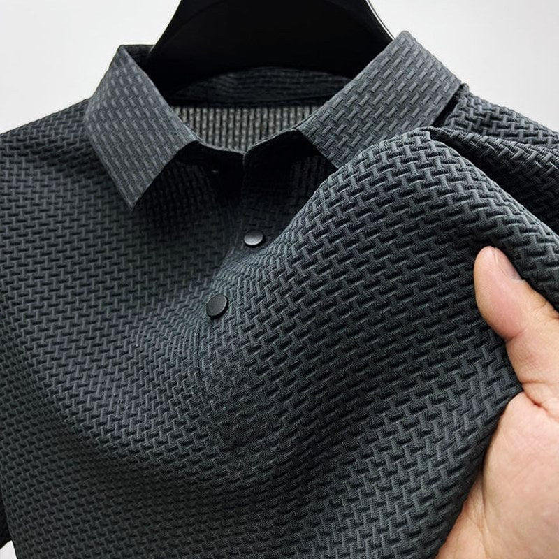 Kenneth | Men's Textured Polo Shirt with Short Sleeves, Button-Down Collar Polo | The Dress Cellar