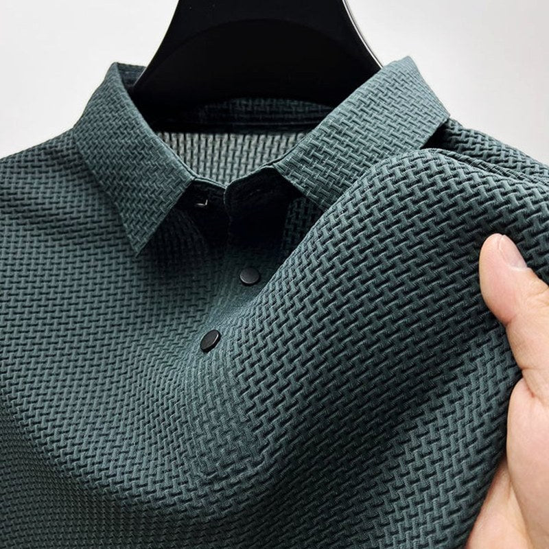 Kenneth | Men's Textured Polo Shirt with Short Sleeves, Button-Down Collar Polo | The Dress Cellar