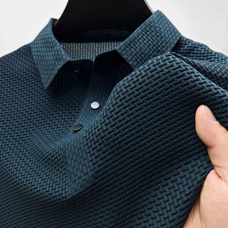 Kenneth | Men's Textured Polo Shirt with Short Sleeves, Button-Down Collar Polo | The Dress Cellar
