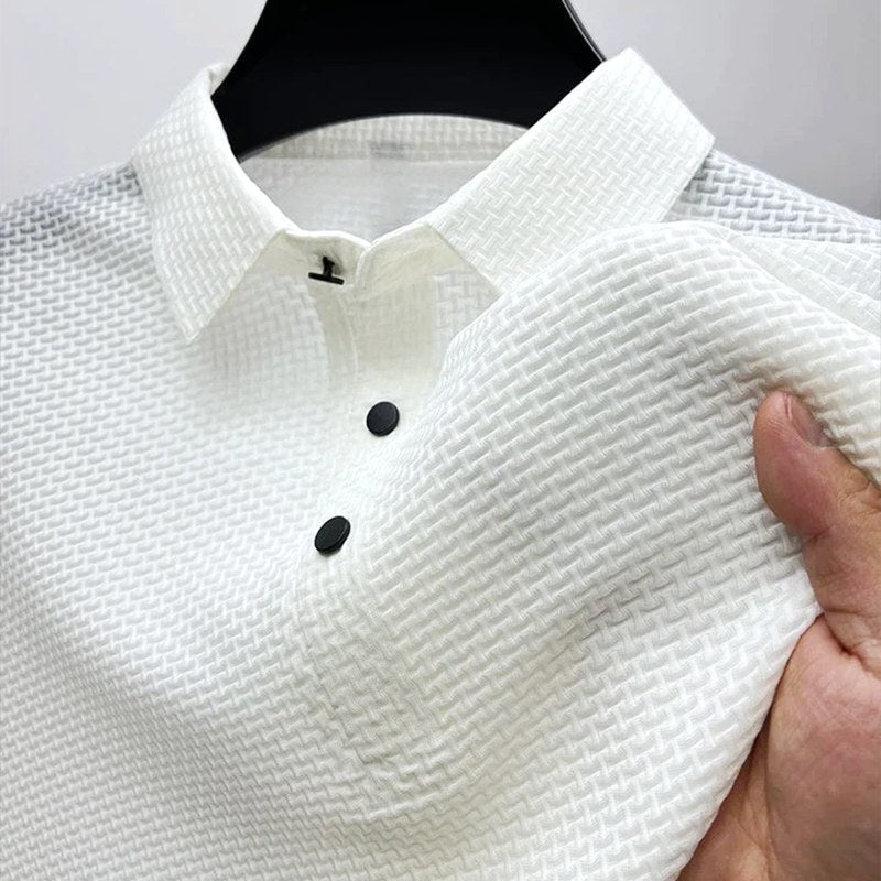 Kenneth | Men's Textured Polo Shirt with Short Sleeves, Button-Down Collar Polo | The Dress Cellar