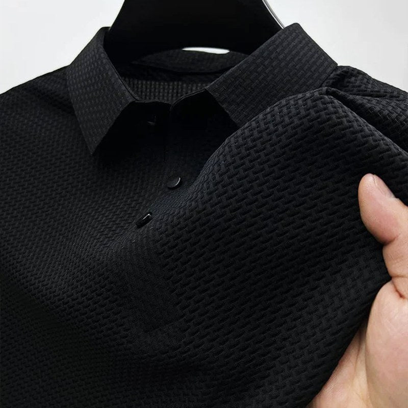 Kenneth | Men's Textured Polo Shirt with Short Sleeves, Button-Down Collar Polo | The Dress Cellar