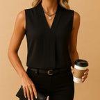 Callie | Women's Sleeveless V-Neck Blouse - Black