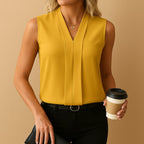 Callie | Women's Sleeveless V-Neck Blouse - Yellow