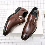 Cameron | Men's Dress Shoes with Single Strap Buckle, Formal Strap Loafers | The Dress Cellar | Brown