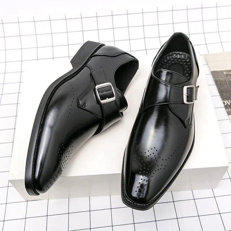 Cameron | Men's Dress Shoes with Single Strap Buckle, Formal Strap Loafers | The Dress Cellar | Black
