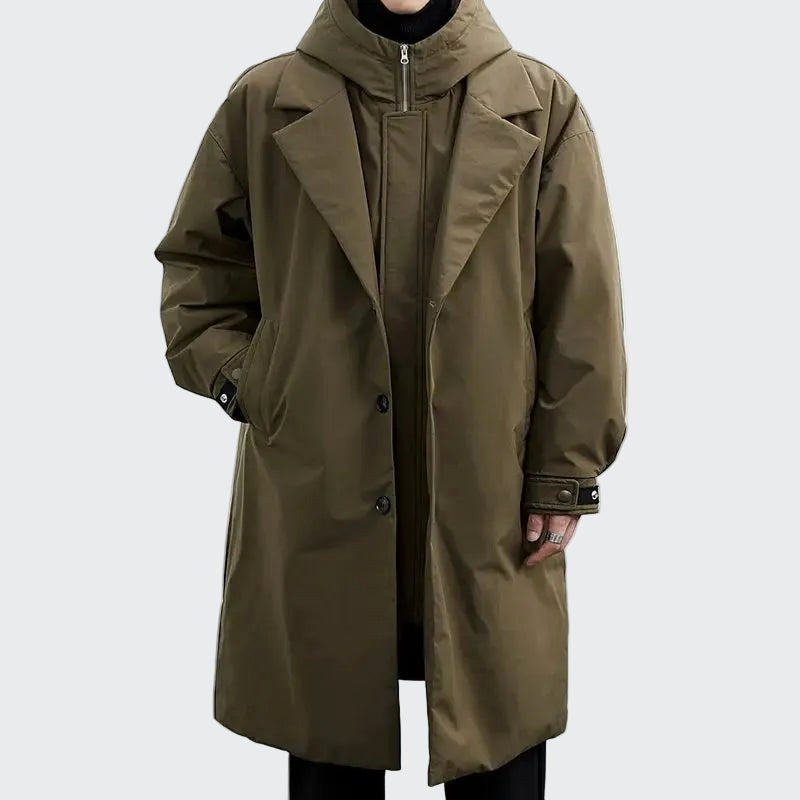 Cameron | Men's Hooded Mid-Length Trench Coat, Structured Autumn Coat | The Dress Cellar