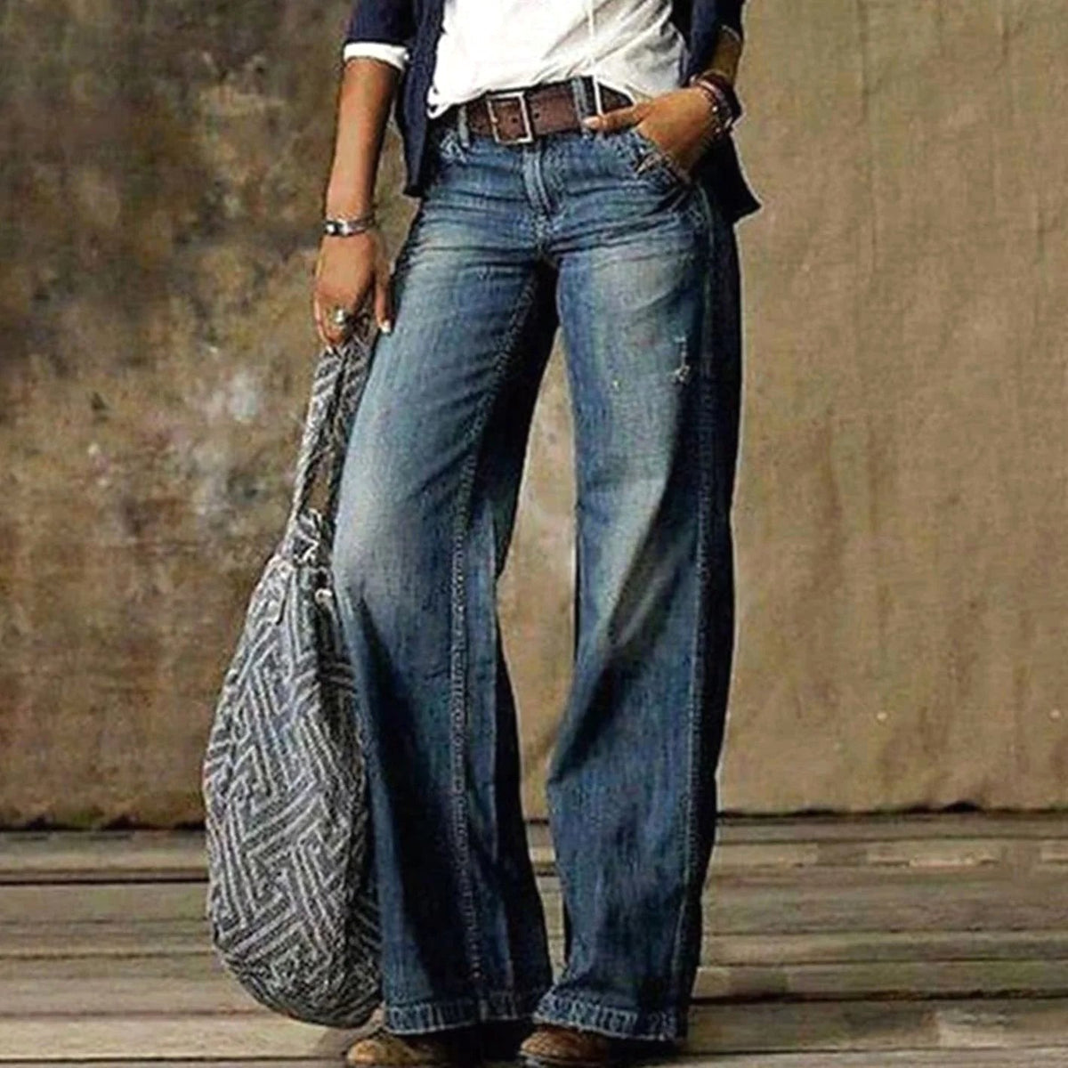 Camille | Women's High-Waist Wide-Leg Jeans, Relaxed Straight Denim Jeans | The Dress Cellar | Blue