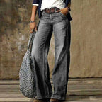 Camille | Women's High-Waist Wide-Leg Jeans, Relaxed Straight Denim Jeans | The Dress Cellar | Light Grey