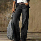 Camille | Women's High-Waist Wide-Leg Jeans, Relaxed Straight Denim Jeans | The Dress Cellar | Grey