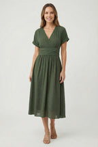 Camille | Women's V-Neck Pleated Midi Dress - image 1