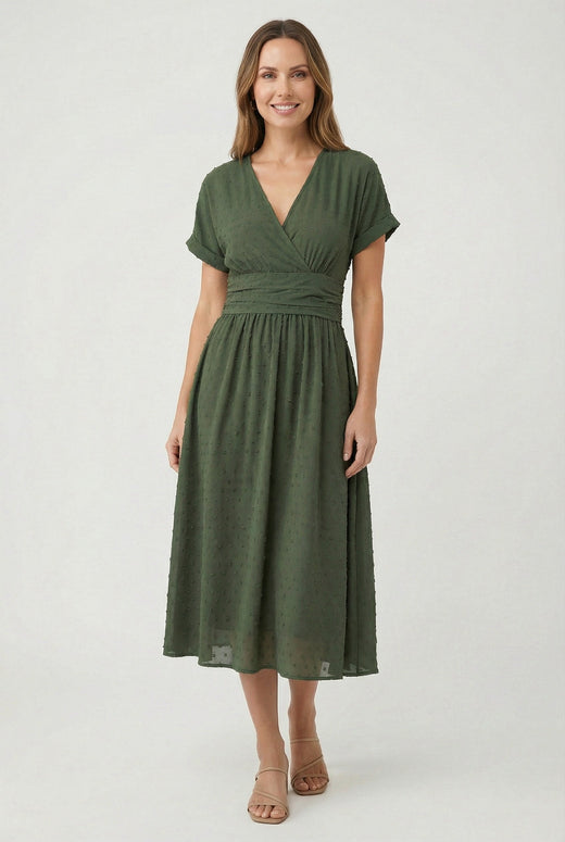 Camille | Women's V-Neck Pleated Midi Dress - image 1