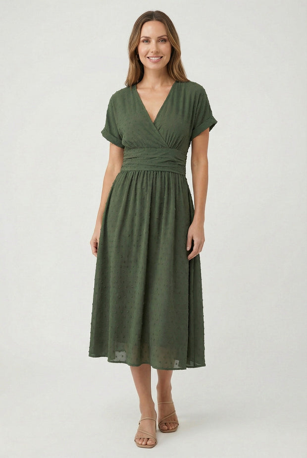 Camille | Women's V-Neck Pleated Midi Dress - image 1