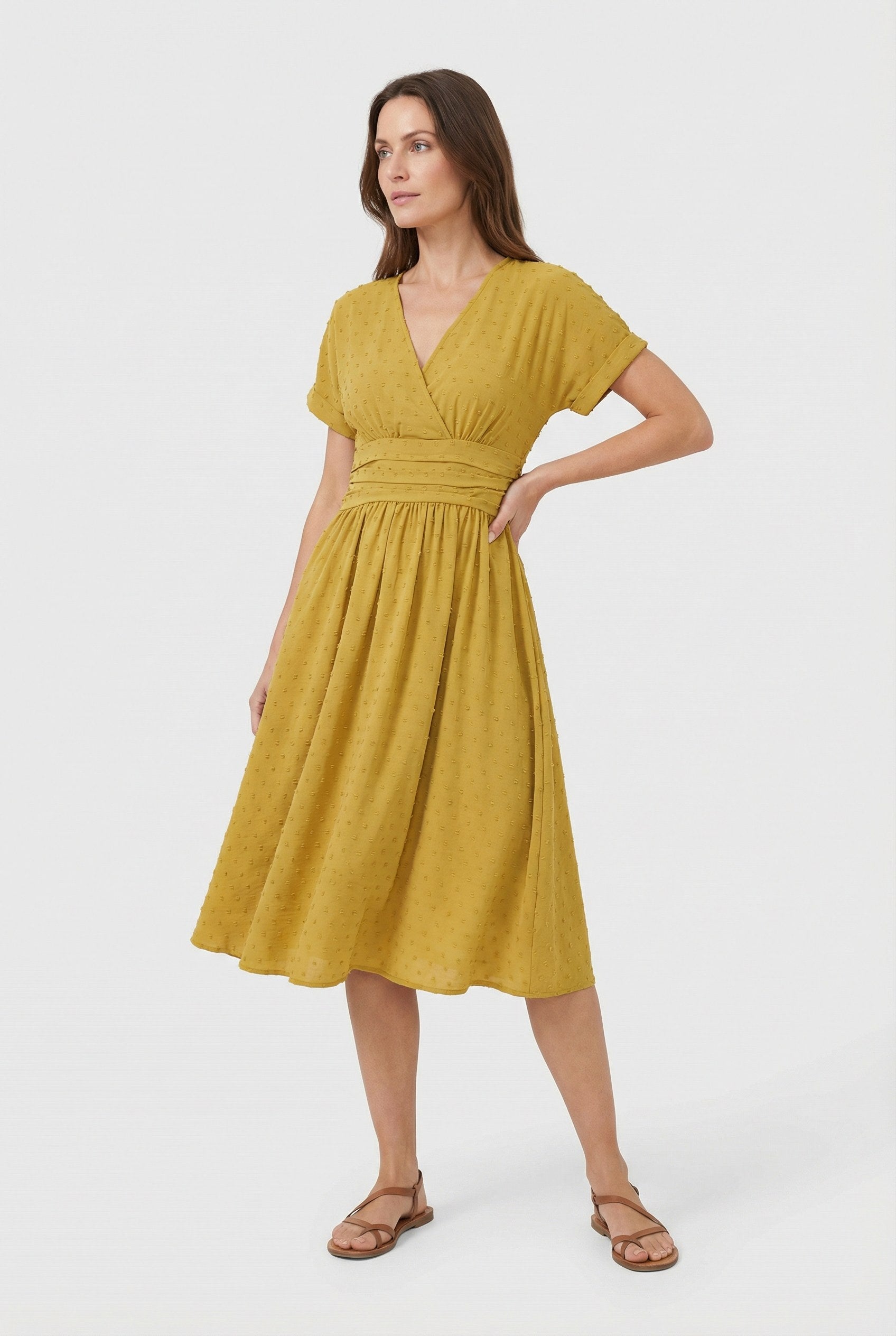 Camille | Women's V-Neck Pleated Midi Dress