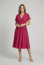 Camille | Women's V-Neck Pleated Midi Dress