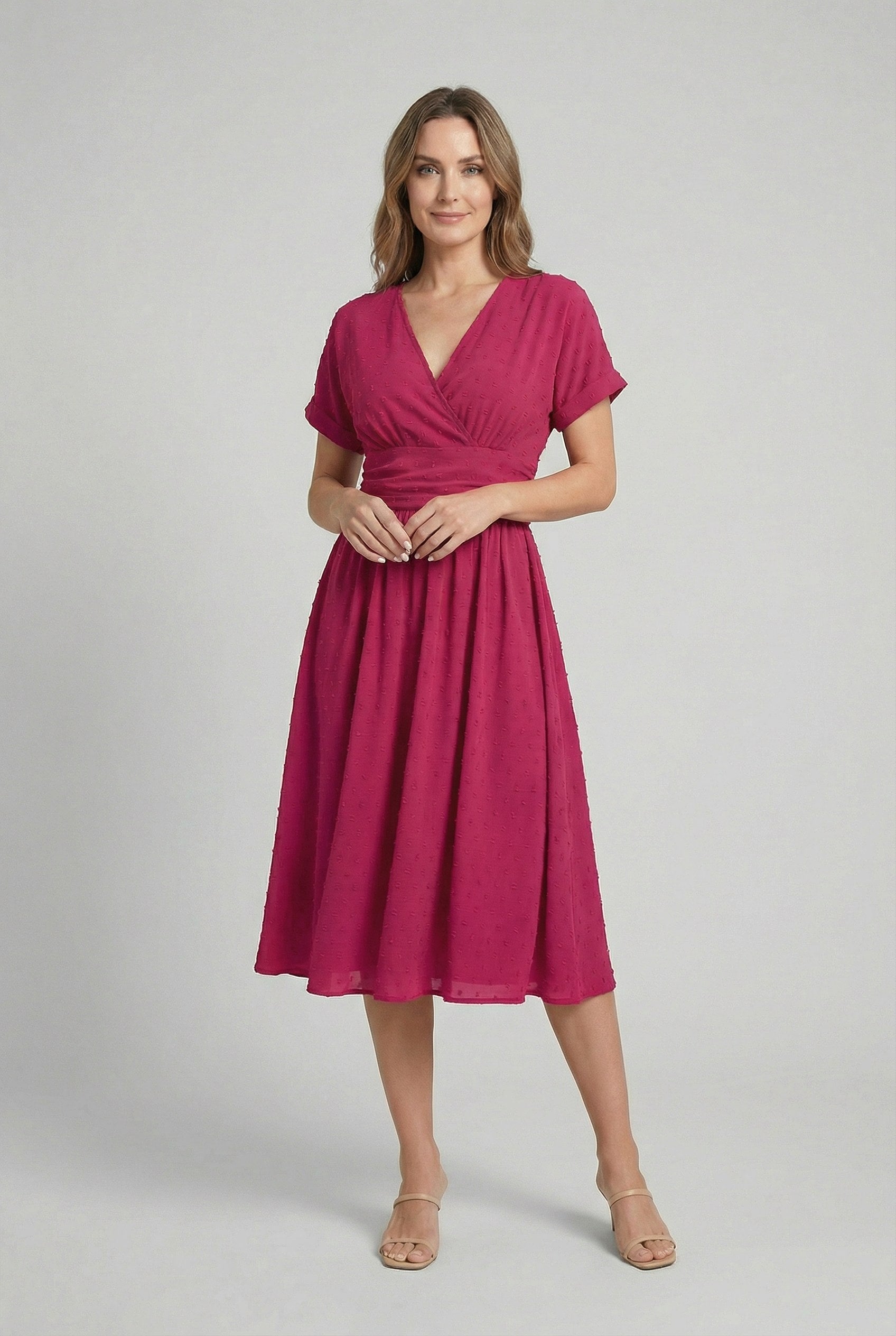 Camille | Women's V-Neck Pleated Midi Dress
