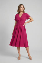 Camille | Women's V-Neck Pleated Midi Dress