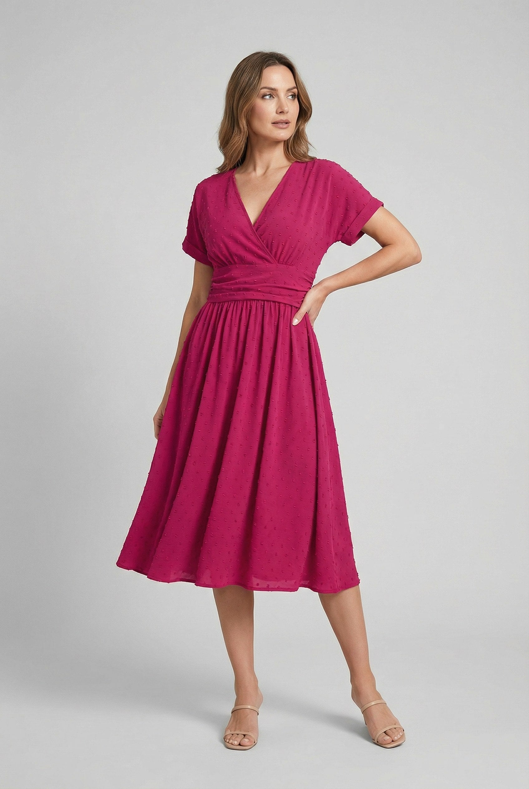 Camille | Women's V-Neck Pleated Midi Dress